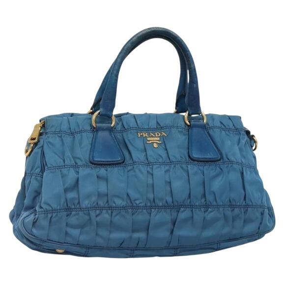 PRADA Tote Bag Nylon Blue Gold - Picture 1 of 12